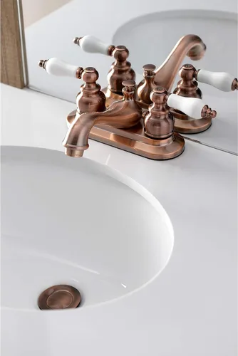 Vista 5 de Kingston Brass KB606PL Restoration - Grifo de baño tipo centerset de 4 pulgadas, cobre antiguo