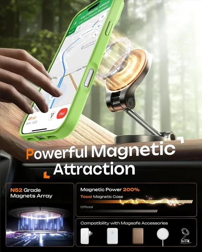 Vista 720 de TOCOL Funda para iPhone 11, compatible con Magsafe, protección completa de cámara, imanes integrados, protección contra caídas, funda translúcida