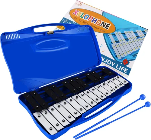 Vista 8 de EASTROCK 25 Notas Xilófono profesional Glockenspiel con caja Stick Negro Aluminum Alloy Piano Keys ABS Hard Storage Box Percussion Instrument Kit