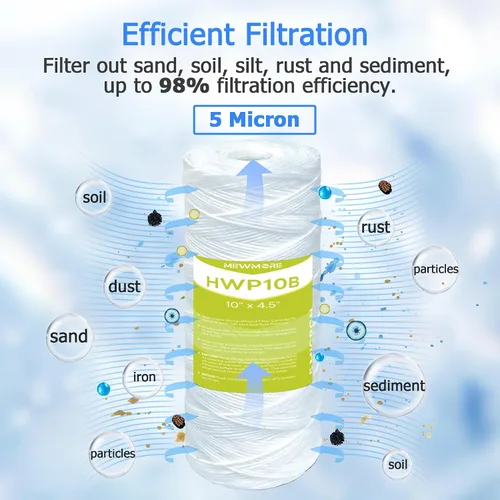 Vista 2 de Cartucho de filtro de agua de 5 micrones para toda la casa, filtros de sedimentos para heridas de cuerda para agua de pozo, repuesto para cartuchos