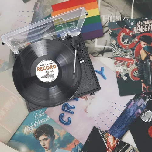 Vista 5 de Tocadiscos de vinilo vintage con altavoces, giradiscos accionados por correa, compatible con 3 velocidades, reproducción inalámbrica Bluetooth