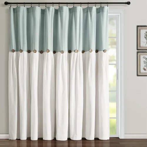 Vista 15 de Lush Decor - Cortinas de lino con botones de estilo granja, panel individual, diseño plisado de dos tonos de 40 pulgadas de ancho x 108 pulgadas