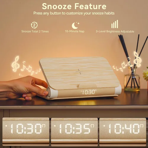 Vista 9 de Vivilumens Relojes Despertadores de Libro Cargador Inalámbrico Altavoz Bluetooth Lámpara de Amanecer Fuerte para Personas con Sueño Pesado Adultos