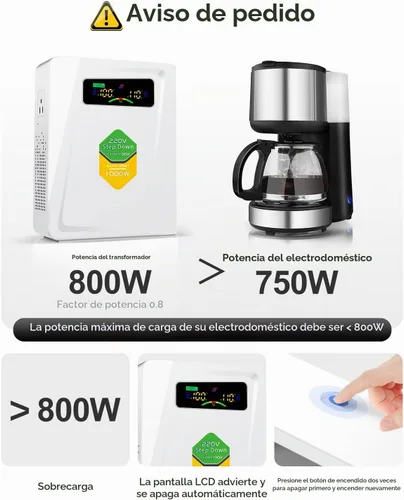Vista 5 de Transformador de 220 V a 110 V de 1000 W, convertidor de voltaje de energía sin ruido, con diez funciones de protección, adecuado para máquinas