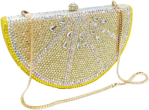 Vista 2 de Bolso de mano con diamantes de imitación brillantes para mujer, con bonito diseño de frutas, para banquetes de graduación, bolso de hombro