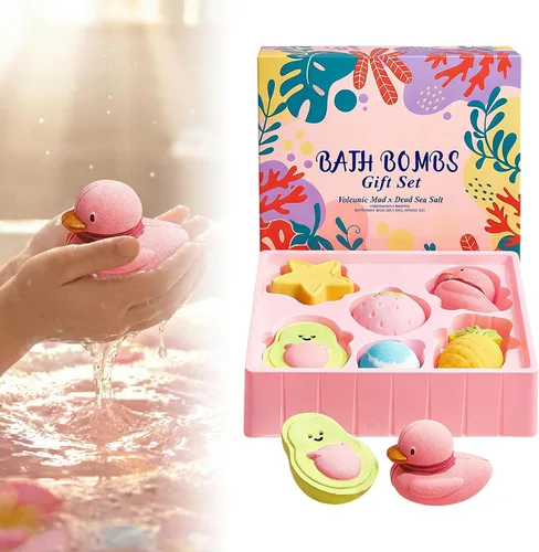 Vista 10 de Juego de 6 bombas de baño para mujer, juego de 6 piezas de barro volcánico y sal del mar muerto, cómoda y bonita bola de sal de baño de frutas