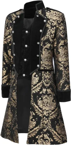 Vista 4 de Chaqueta vintage steampunk para hombre, estilo gótico, victoriano, uniforme
