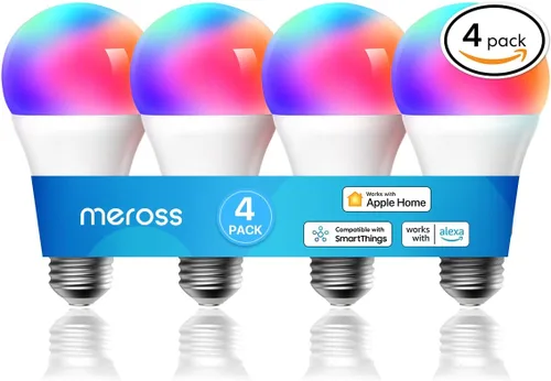 Vista 9 de MEROSS - Bombilla LED inteligente con WiFi, compatible con Apple HomeKit, Siri, Alexa, SmartThings, E26 multicolor regulable 2700 K-6500 K RGBWW