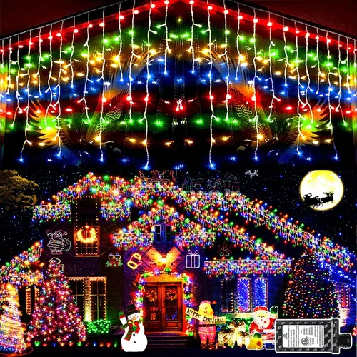 Vista 19 de Guirnalda de 400 luces LED con 75 gotas, de 33 pies, 8 modos de funcionamiento, de alambre transparente para decoración al aire libre, 400 modos