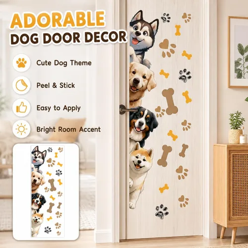 Vista 3 de Calcomanías de pared de perro de 44.9 x 9.8 pulgadas, calcomanías de pared de animales de dibujos animados para guardería, sala