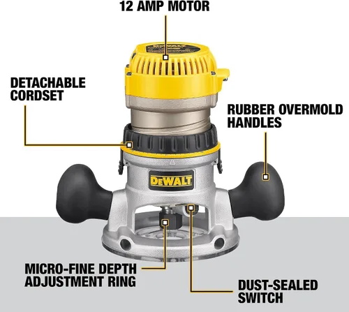 Vista 3 de DEWALT Enrutador, Kit de base fija / arrugado, velocidad variable, inicio suave, 2-1 / 4-HP (DW618PKB)