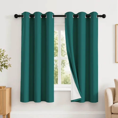 Vista 89 de 2 paneles de cortinas 100% opacas, de peso medio, con aislamiento térmico y ojales para dormitorio, sala de estar, tratamiento de ventana