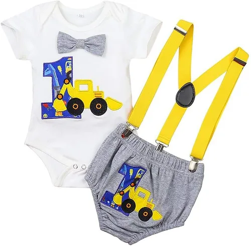 Vista 48 de IDOPIP Traje formal para bebé niño para el primer cumpleaños de Cake Smash con corbatín y tirantes y pantalones cortos para sesión de fotos