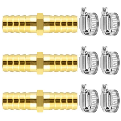 Vista 17 de Da by 3 unids 1/2" (12.5mm) Barb Splicer Mender Hose Latón Barb Fitting con 6 abrazaderas de tubo de acero inoxidable para agua/combustible/aire