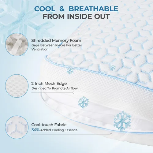 Vista 3 de Almohadas refrescantes Sweetnight tamaño Queen, conjunto de 2, almohadas de espuma viscoelástica triturada de 2 paquetes para durmientes calientes