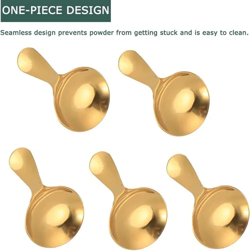 Vista 5 de Watris Veiyi - 5 cucharas de mango corto para condimentos de azúcar, café, té Cucharas pequeñas para postres de sal, mini cucharas doradas