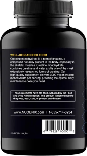 Vista 3 de Complemento de Píldoras de Monohidrato de Creatina Premium Nugenix Essentials, 3000mg, 150 Cápsulas