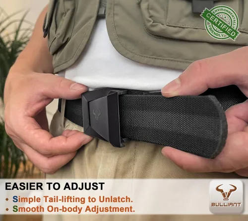 Vista 4 de BULLIANT Cinturón de trabajo táctico para hombre, ajustable, con nailon elástico, ajuste cómodo de 1 1/2 pulgadas, corte