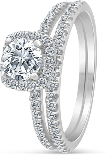 Vista 2 de Anillo de compromiso con halo de diamantes de 100 quilates en oro blanco de 10 k H-I I2