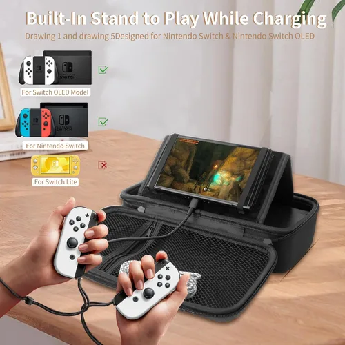 Vista 2 de Switch Case for Zelda Tear of The Kingdom, Shockproof Carrying Case Built-in Stand Fit Switch DockPro Controller and AC Adapter, Portable Travel Bag