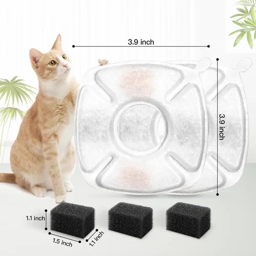 Vista 2 de 8 piezas de filtros de repuesto para fuente de gato, 4 paquetes de filtros de repuesto para fuente de agua para gatos con 4 paquetes de esponjas
