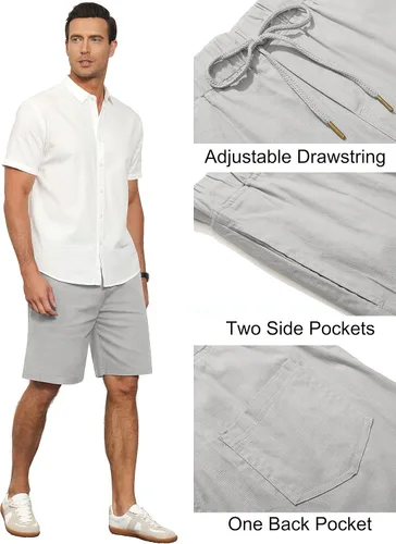 Vista 4 de Janmid Pantalones cortos de playa de verano con cordón de ajuste clásico para hombre
