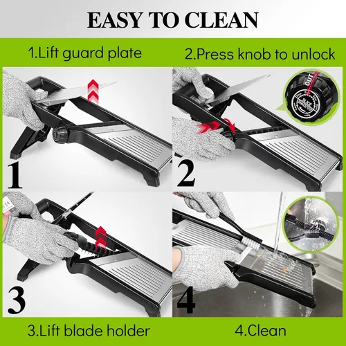 Vista 8 de MASTERTOP Rebanadora Mandolina de Acero Inoxidable Ajustable para Cocina. Rebanador de Vegetales, Cebolla, Papa, Fruta, Patatas Fritas, Cortador