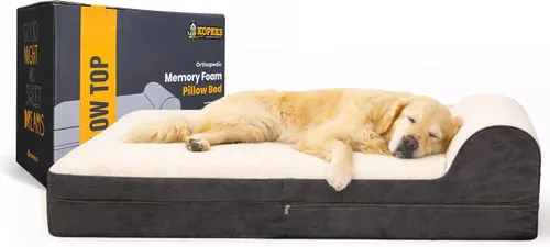 Vista 20 de KOPEKS Cama ortopédica de espuma viscoelástica para perros de 7 pulgadas de grosor, cama extragrande para perros con almohada, color marrón, 50 x 34