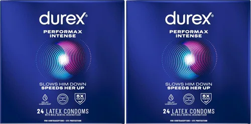 Vista 17 de Preservativos ultrafinos, acanalados, punteados con lubricante retardante, Durex Performax Intense - Preservativos de látex de goma natural, 12
