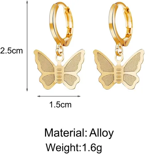 Vista 5 de Juego de collar y aretes con dije de mariposa ajustable para mujer, aretes de aro de oro, gargantilla