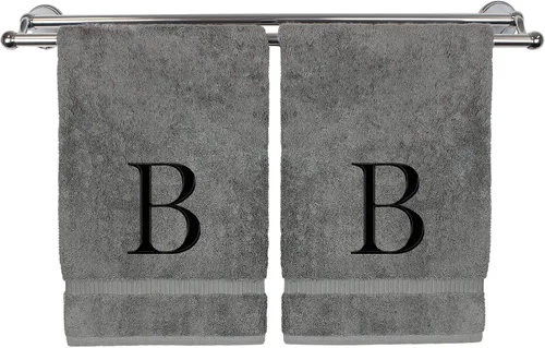 Vista 78 de Toalla de mano monogramada, regalo personalizado, juego de 2 - Toalla bordada con letra de bloque dorada - Extra absorbente 100% algodón turco