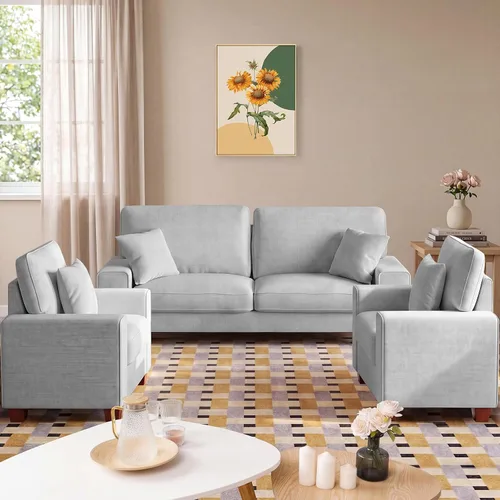Vista 13 de DOPEDIO Sofá biplaza moderno para sala de estar, sillón reclinable de chenilla, funda extraíble, cojines de resorte, marco de madera maciza, fácil