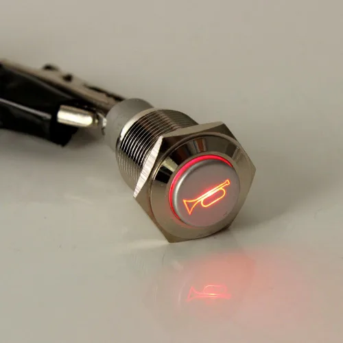 Vista 8 de ESUPPORT Botón de contacto momentáneo, para bocina, claxon, con luz LED azul, de 12V, para auto, vehículo, interruptor de palanca de metal, 19mm