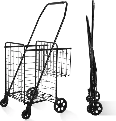 Vista 14 de BIEAMA Carrito de compras plegable, carrito de comestibles de capacidad de Carrito + Cesta