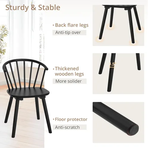 Vista 5 de LUE BONA Juego de 2 sillas de comedor negras, sillas de comedor de madera estilo granja con respaldo semicircular, silla de comedor con husos