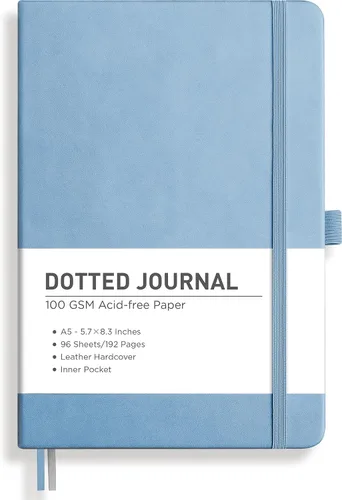Vista 28 de RETTACY Cuaderno de diario con puntos y viñetas, 192 páginas, tamaño mediano A5 (5.7" x 8.3"), tapa dura de cuero, papel grueso de 100 gsm