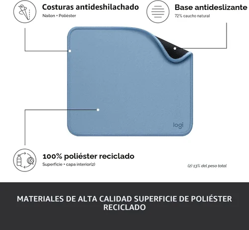 Vista 4 de Logitech Studio Series - Alfombrilla de ratón para computadora, color azul y gris Base de goma antideslizante, superficie de fácil deslizamiento