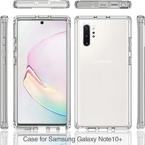 Vista 5 de Funda para teléfono Galaxy Note 10 Plus SM-N975U con protector de pantalla de vidrio templado, carcasa protectora de cuerpo completo transparente