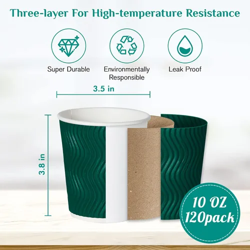 Vista 4 de MUCHII Tazas de café de papel aisladas de 10 onzas, 120 unidades, multicolor, desechables, diseño ondulado para bebidas calientes Multi