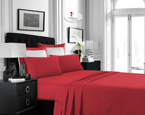 Vista 4 de Tribeca Living Juego de sábanas de microfibra cepillada de 3.33 oz/m², bolsillo extra profundo para colchones de hasta 21 pulgadas, enfriamiento