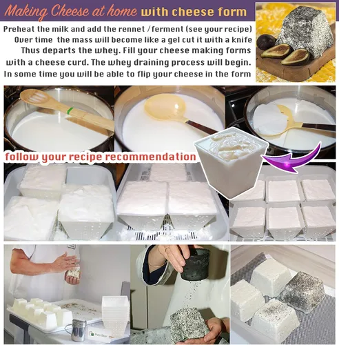 Vista 6 de Molde de queso pequeño pirámide de 7 piezas de 0.45 cuartos de galón – Molde de queso suave para hacer queso – Suministros caseros para hacer queso