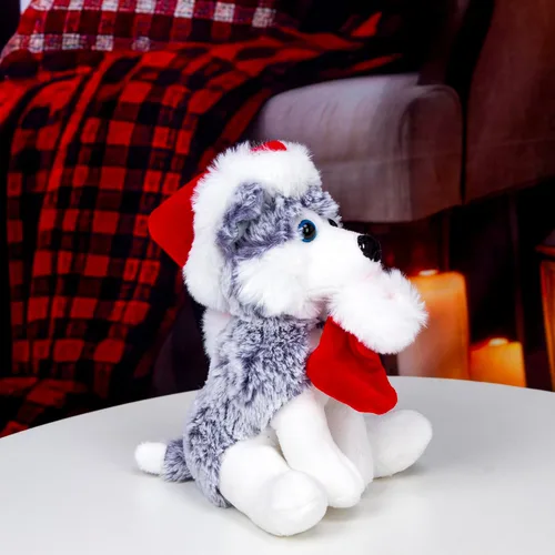 Vista 5 de Plushland Pawpal de Navidad con sombrero de Papá Noel, animales de peluche, marioneta de peluche de 8 pulgadas para niños, un regalo perfecto