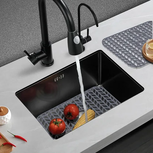 Vista 35 de Protectores de fregadero de cocina de 12 x 11 y 13 x 11 pulgadas, protectores de silicona para fregadero de cocina para la parte inferior del Gris