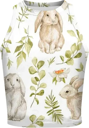 Vista 4 de TOKCMLOKWomen's Summer Fashion Easter Bunny Print Pattern Sleeveless T-Shirt Tank Top