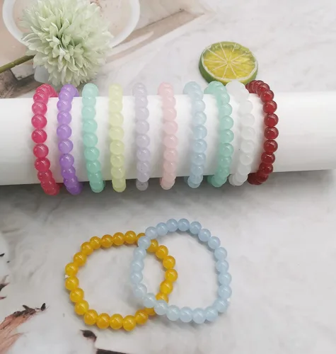 Vista 7 de SAMOCO 24 pulseras elásticas de cuentas de 0.315in, hechas a mano, redondas, de cristal, para mujer, multicolor, mate, pulsera elástica