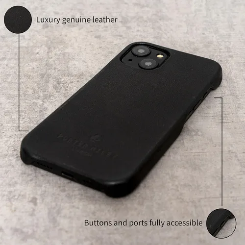 Vista 3 de Porter Riley - Funda de cuero para iPhone 11 (6.1"). Funda de cuero genuino premium Slimline Trasera (negro)