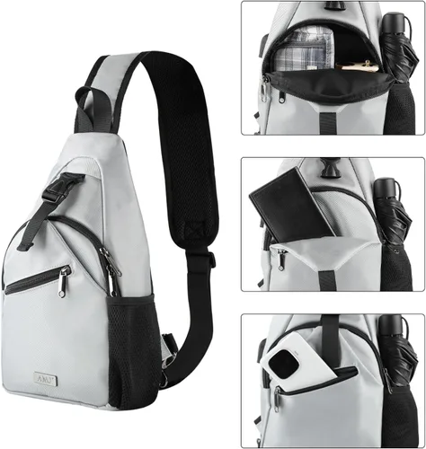 Vista 11 de AMJ Bolso bandolera para hombres y mujeres, mochila de hombro casual, mochila de pecho para senderismo y viajes