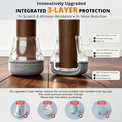 Vista 3 de Chair Leg Floor Protectors,Furniture Felt Pads Caps,Upgraded Thickened Clear24 Pcs