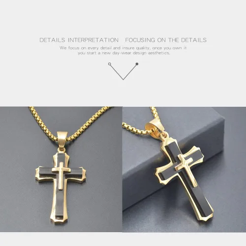 Vista 4 de OLEVS Collar con colgante de cruz para hombre collar grande con colgante de cruz de acero inoxidable para hombres y mujeres Metal
