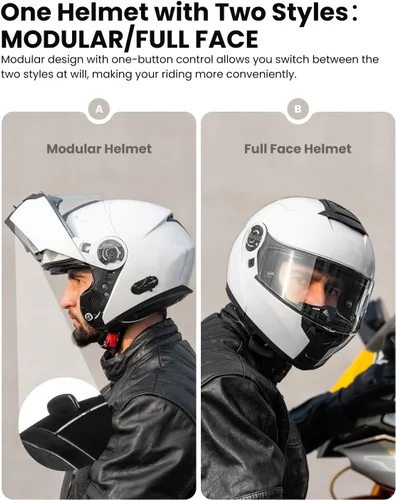 Vista 3 de ILM - Casco de motocicleta con Bluetooth, modular, intercomunicador para 2-3 conductores, abatible, de cara completa, con doble visera, aprobado por